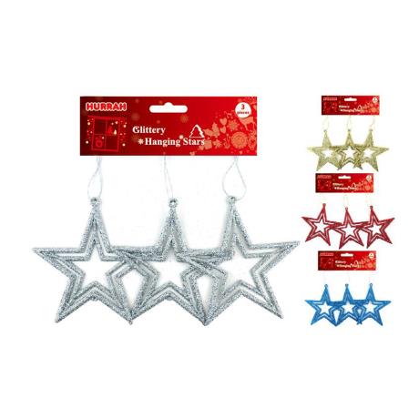 Glittery Hanging Stars 3pk