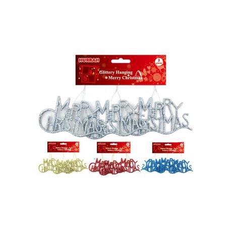 Glittery Hanging Merry Christmas 3pk