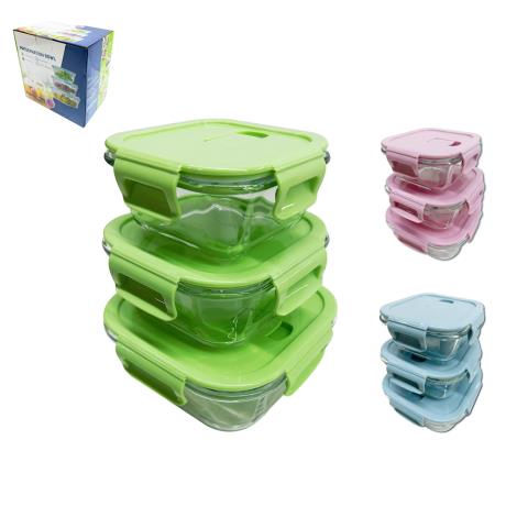 Square Airtight Glass Containers 3pk