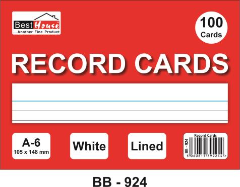 A6 Record Cards (White) 100 Cards Lined