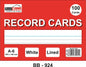 A6 Record Cards (White) 100 Cards Lined