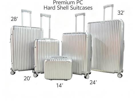 5pcs Premium PC Luggage Set Silver