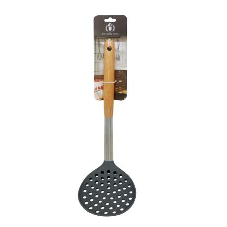 Wood Handled Slotted Silicon Skimmer