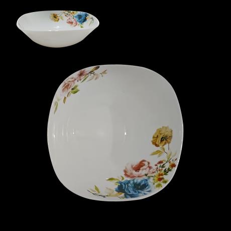 Opal Glass Floral Deep SQ Bowl 9''
