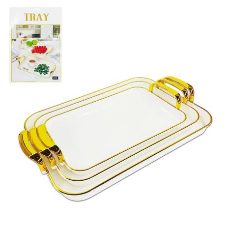 3pcs White Rectangle Tray Set