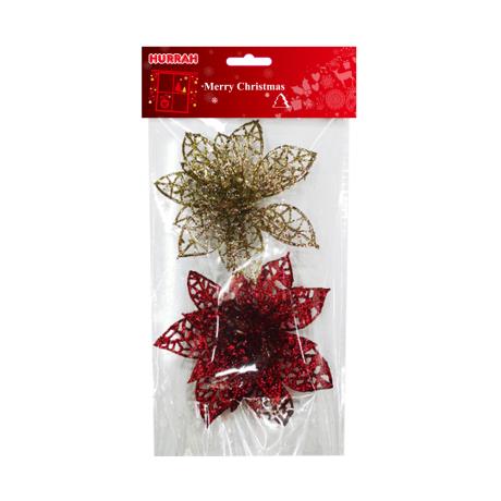 Glitter Poinsettia 15cm 2pk