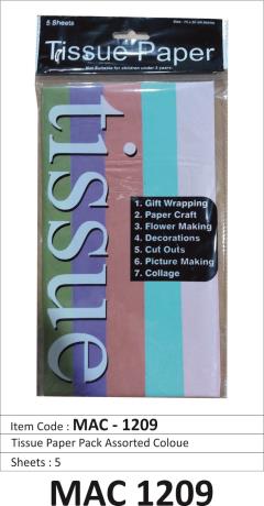 Tissue Paper Pack Assorted Colour Sheets - 5