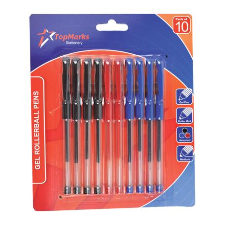Value Gel Rollerball Pens Asst Colour 10pk
